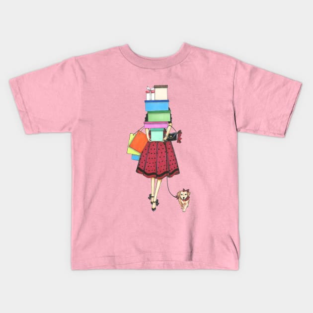 Shopping Lady Kids T-Shirt by Ji Illustrator